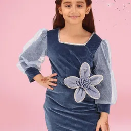 CUTECUMBER Girls Embellished Applique Velvet Sheath Dress-image-12