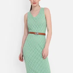 JoE Hazel Women Mint Green Self Design Textured Sheath Dress-9