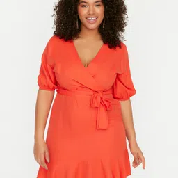 Trendyol Plus Size Puff Sleeves Wrap Dress-image-76