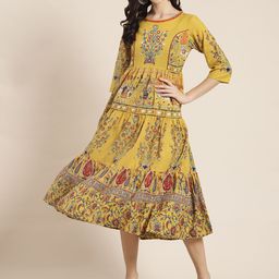 Juniper Mustard Yellow Floral Midi Dress-image-11