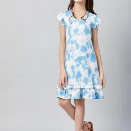 Athena Girl Blue Tie and Dye A-Line Dress-image-76