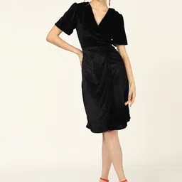DODO & MOA Opaque Knee Length Straight Wrap Dress-image-52