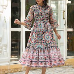 Juniper Women Stylish Black Ethnic Motifs Swirling Volume Dress-picture-17