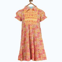 Miyo Girls Red & Yellow Floral Dress-image-82