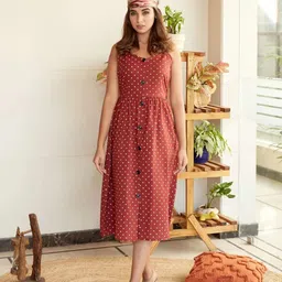 NANGALIA RUCHIRA Women Printed Cotton Shoulder Strap Midi Dress-image-84
