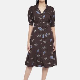 People Women Brown Floral Liva Shirt Dress-picture-37
