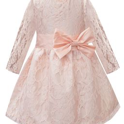 A T U N Peach-Coloured Lace Bow Dress-13