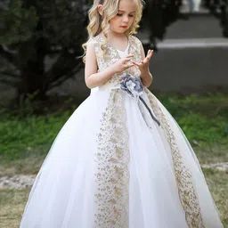 StyleCast Girls Floral Embroidered V-Neck Bow Detail Maxi Gown Dress-picture-47