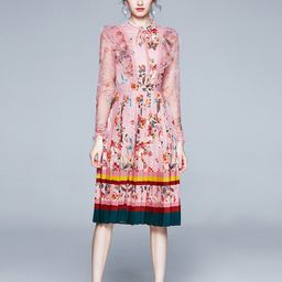 JC Collection Women Pink Floral Tie-Up Neck Midi Dress-image-51