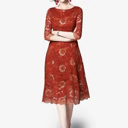 JC Collection Women Rust Floral Midi Dress-picture-24