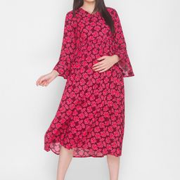 AV2 Maroon Printed Maternity Midi Dress-image-56