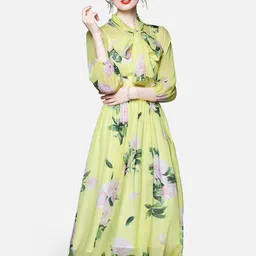 JC Collection Multicoloured Floral Tie Up Neck Midi Dress-17