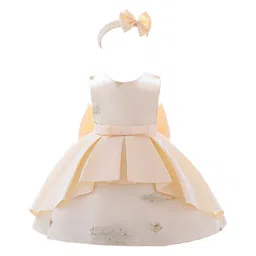 StyleCast Girls Champagne-Coloured Embellished Pleated Balloon Dress with Hairband-image-49