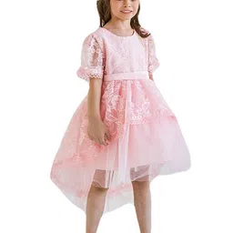 StyleCast Girls Pink Floral Embroidered Puff Sleeve Lace Inserts Tulle Fit & Flare Dress-image-22