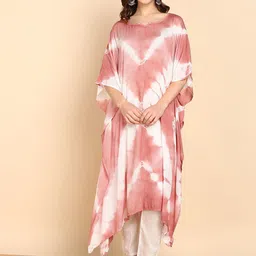 Maaesa Tie & Dye Dyed Batwing Sleeve Crepe Kaftan Midi Dress-image-79