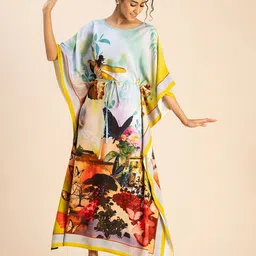 Moomaya Round Neck Floral Print Kaftan Maxi Dress-picture-42