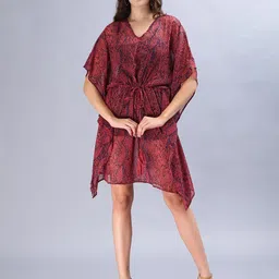Aditi Wasan Abstract Print V-Neck Kimono Sleeve Chiffon Semi Sheer Kaftan Midi Dress-image-28