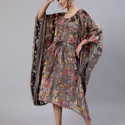 AKS Couture Floral Printed Velvet Kaftan Midi Dress-image-88