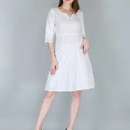 KALINI White Floral Embroidered Ethnic Dress-image-9