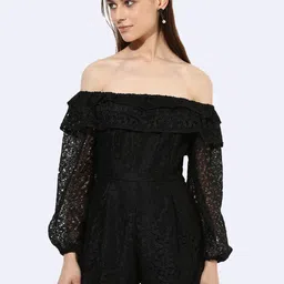 KLEIO Black Off-Shoulder Lace Mini Dress-image-97