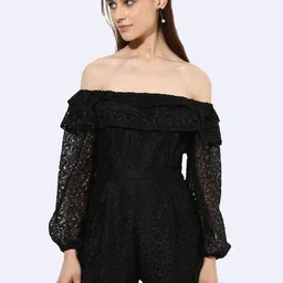 KLEIO Black Off-Shoulder Lace Mini Dress-image-46