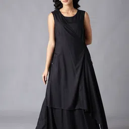 W Black Solid Rayon Maxi Dress-image-69