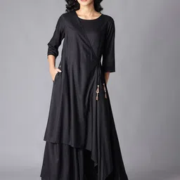W Black Solid Maxi Dress-image-35