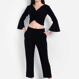 BROADSTAR Women Black Solid Co-Ord Set-image-8