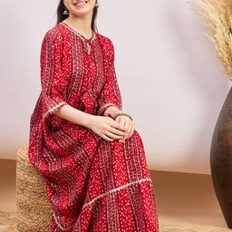 Stylo Bug Girls Print Tie-Up Neck Maxi Dress-image-17