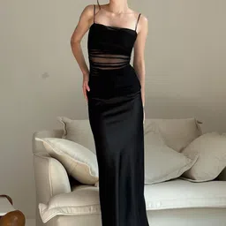 StyleCast Black Shoulder Strap Gathered Maxi Dress-image-63