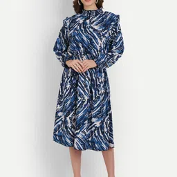 Rediscover Fashion Women Navy Blue Printed Crepe A-Line Dress-picture-11