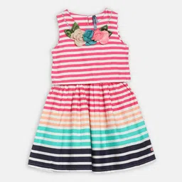 Blue Giraffe Girls Pink Candy Stripe Fit and Flare Dress-image-49