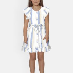 Peppermint Girls Blue & White Striped Fit and Flare Dress-picture-5