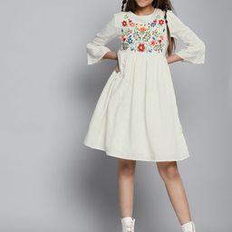 YK Girls White Embroidered Fit and Flare Dress-image-19