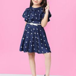 Naughty Ninos Girls Navy Blue Printed Fit and Flare Dress-image-22
