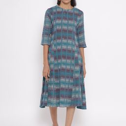 W Striped A-Line Midi Cotton Dress-17