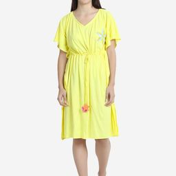 Beau Design Embroidered V-Neck Short Sleeves Knee Length Pure Cotton Kaftan Nightdress-image-96