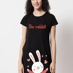 FFLIRTYGO Black Rabbit Printed T-Shirt Nightdress-image-15
