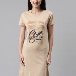 TWIN BIRDS Women Beige Printed Nightdress-image-42