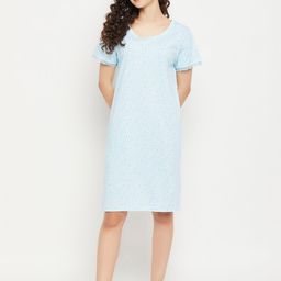 Clovia Printed Round Neck Nightdress-image-49