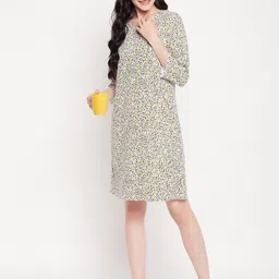 Clovia Floral Printed Pure Cotton T-shirt Nightdress-image-52