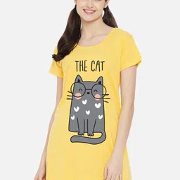 FFLIRTYGO Yellow Graphic Printed Nightdress-image-11