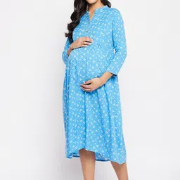 Hypernation Blue Printed Maternity Nightdress-15