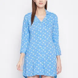 Hypernation Women Blue Printed Nightdress-image-19