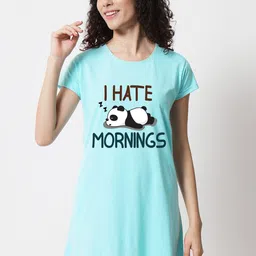 FFLIRTYGO Turquoise Blue Printed Nightdress-image-79