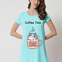 FFLIRTYGO Turquoise Blue Printed Nightdress-image-76