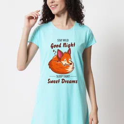 FFLIRTYGO Turquoise Blue Printed Nightdress-image-96