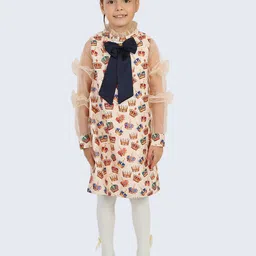 One Friday Round Neck Girls Printed Dress-image-55