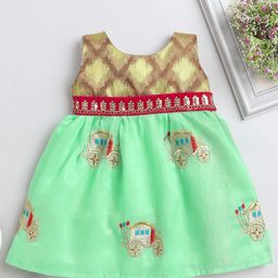 MANY FROCKS & Girls Ethnic Motifs Embroidered Satin Fit and Flare Dress-image-10