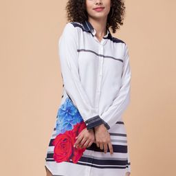Hive91 Striped Cuffed Sleeves Cotton Shirt Dress-image-7